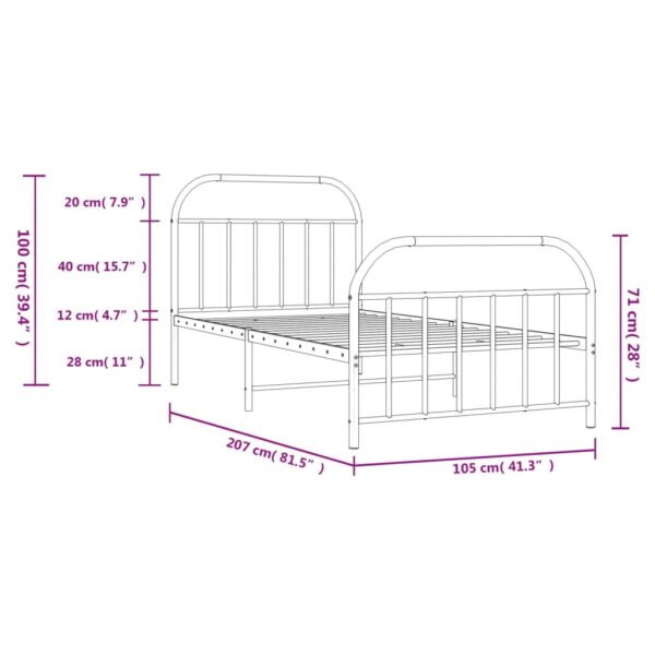 vidaXL Metal Bed Frame with Headboard and Footboard Black 39.4"x78.7" - Image 10