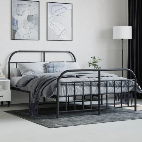 vidaXL Metal Bed Frame with Headboard and Footboard Black 53.9"x74.8" Full - Image 3