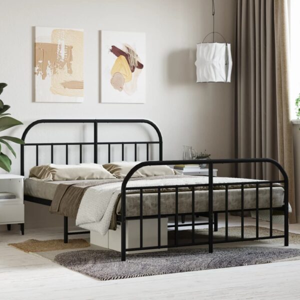 vidaXL Metal Bed Frame with Headboard and Footboard Black 59.8"x78.7"