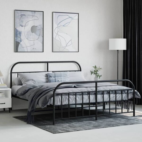 vidaXL Metal Bed Frame with Headboard&Footboard Black 72"x83.9" California King - Image 3