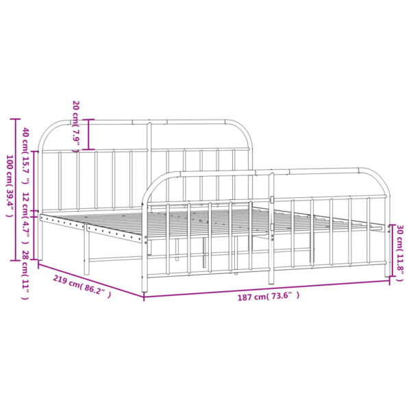 vidaXL Metal Bed Frame with Headboard&Footboard Black 72"x83.9" California King - Image 10