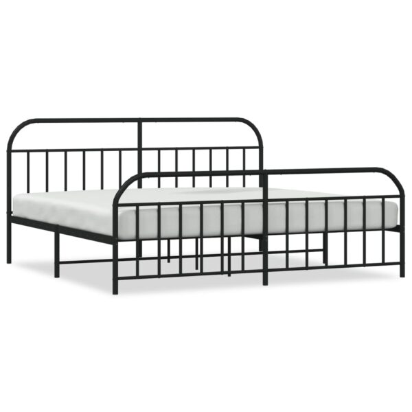 vidaXL Metal Bed Frame with Headboard and Footboard Black 76"x79.9" King - Image 2