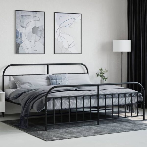 vidaXL Metal Bed Frame with Headboard and Footboard Black 76"x79.9" King - Image 3