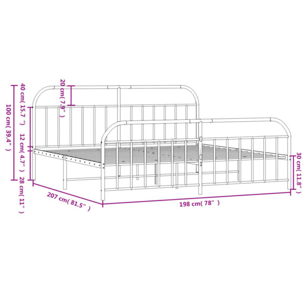 vidaXL Metal Bed Frame with Headboard and Footboard Black 76"x79.9" King - Image 10