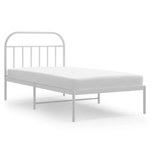 vidaXL Metal Bed Frame with Headboard White 39.4"x74.8" Twin - Image 2