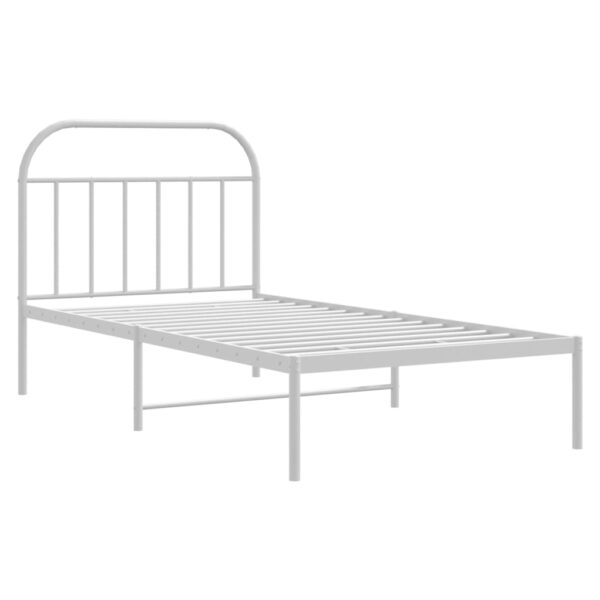 vidaXL Metal Bed Frame with Headboard White 39.4"x74.8" Twin - Image 5