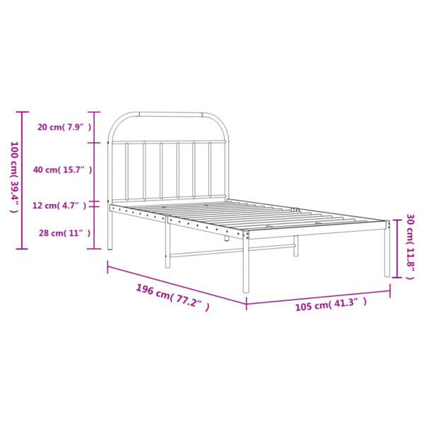 vidaXL Metal Bed Frame with Headboard White 39.4"x74.8" Twin - Image 10