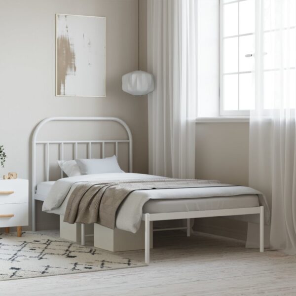 vidaXL Metal Bed Frame with Headboard White 39.4"x78.7"