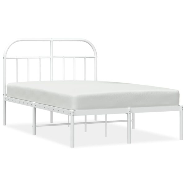 vidaXL Metal Bed Frame with Headboard White 53.9"x74.8" Full - Image 2