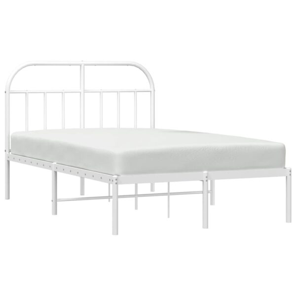 vidaXL Metal Bed Frame with Headboard White 53.9"x74.8" Full - Image 4