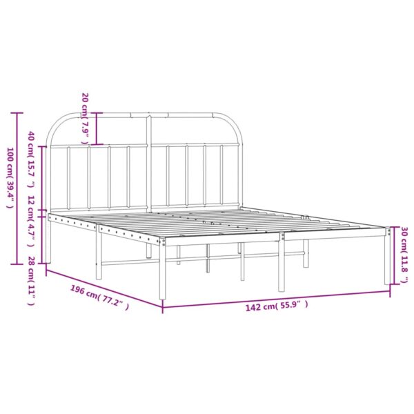 vidaXL Metal Bed Frame with Headboard White 53.9"x74.8" Full - Image 10