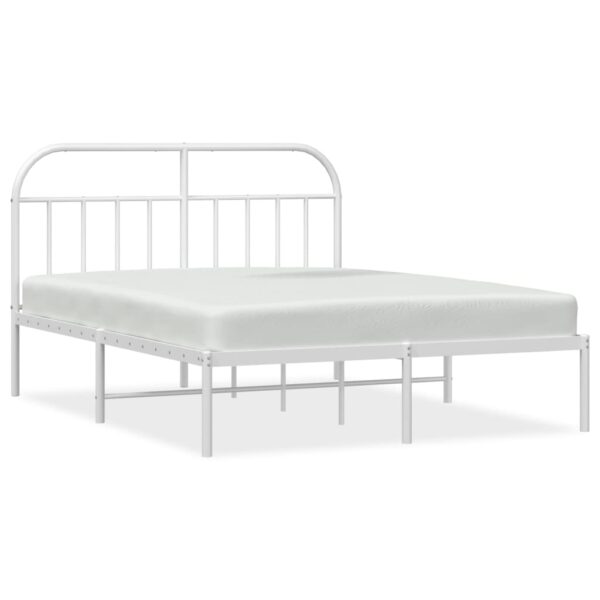 vidaXL Metal Bed Frame with Headboard White 59.8"x78.7" - Image 2