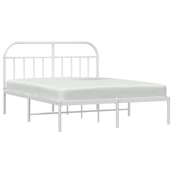 vidaXL Metal Bed Frame with Headboard White 59.8"x78.7" - Image 4