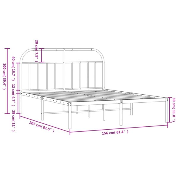 vidaXL Metal Bed Frame with Headboard White 59.8"x78.7" - Image 10