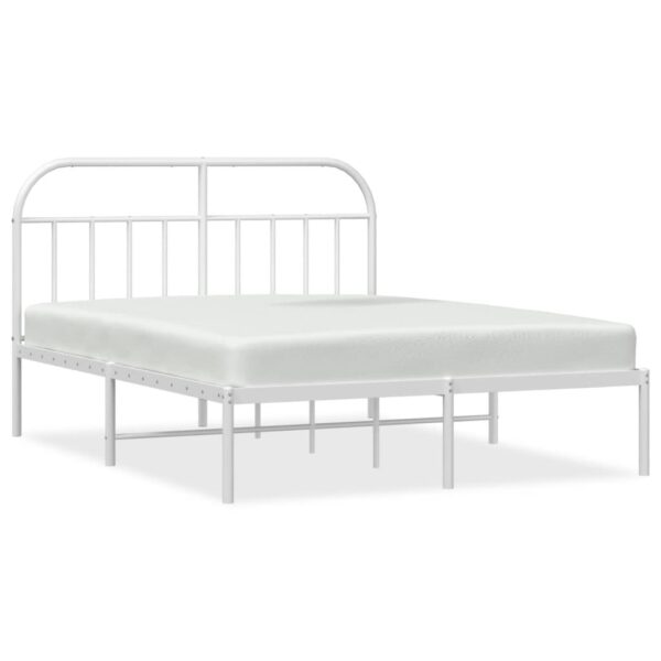 vidaXL Metal Bed Frame with Headboard White 72"x83.9" California King - Image 2