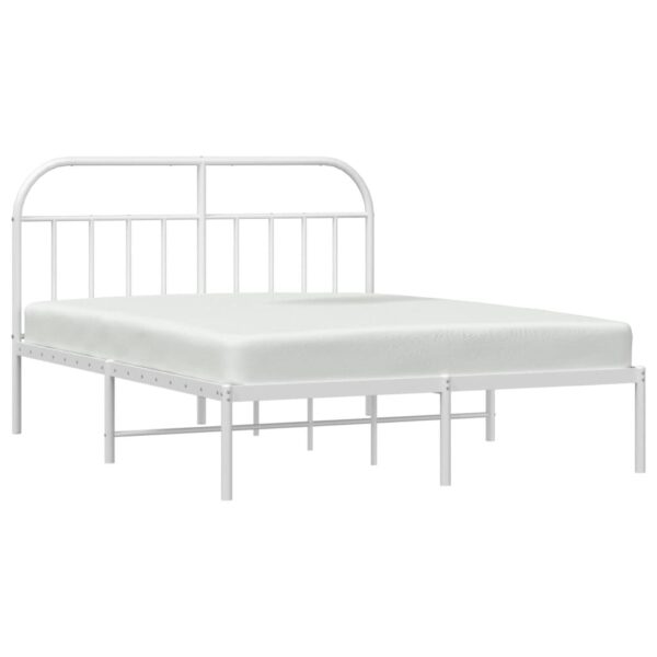 vidaXL Metal Bed Frame with Headboard White 72"x83.9" California King - Image 4