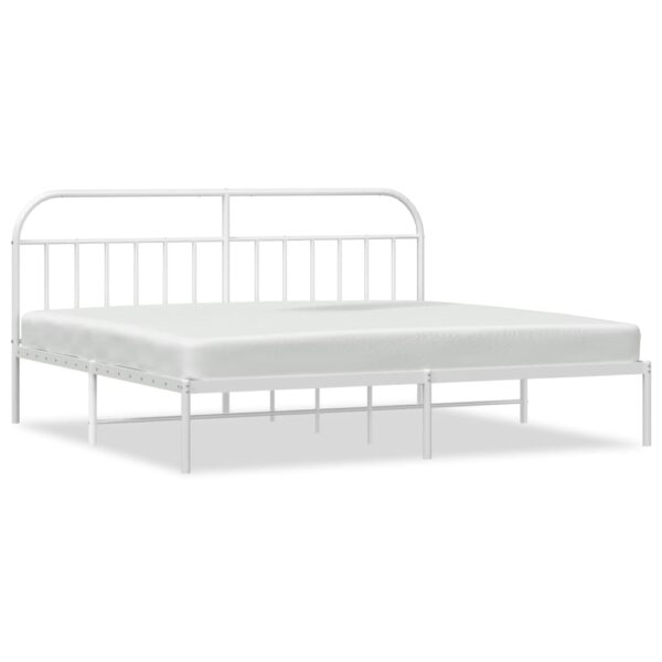 vidaXL Metal Bed Frame with Headboard White 76"x79.9" King - Image 2