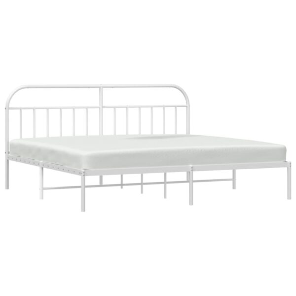 vidaXL Metal Bed Frame with Headboard White 76"x79.9" King - Image 4