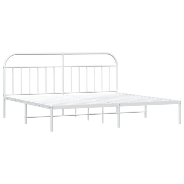 vidaXL Metal Bed Frame with Headboard White 76"x79.9" King - Image 5