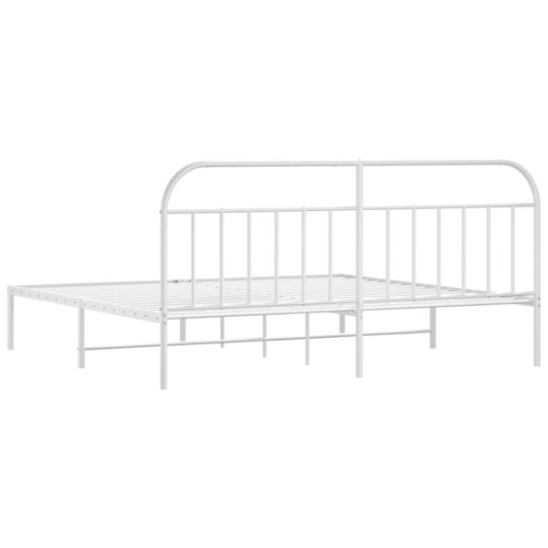 vidaXL Metal Bed Frame with Headboard White 76"x79.9" King - Image 8