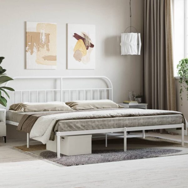 vidaXL Metal Bed Frame with Headboard White 76"x79.9" King