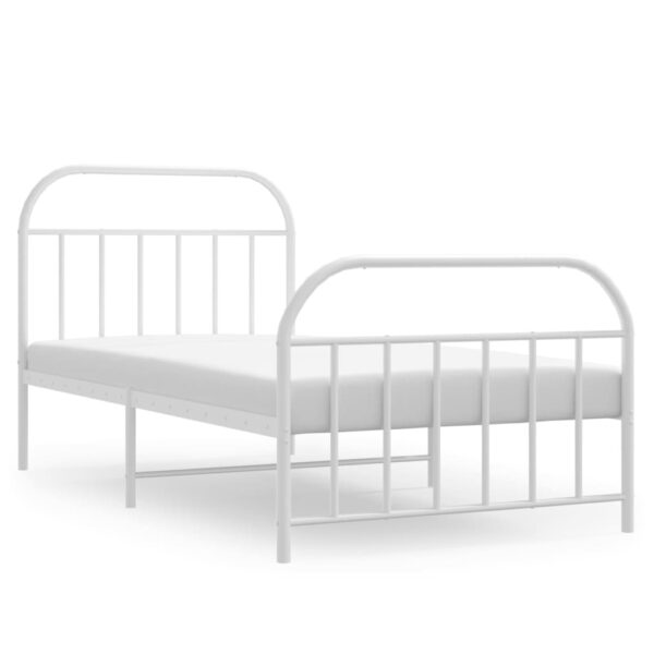 vidaXL Metal Bed Frame with Headboard and Footboard White 39.4"x74.8" Twin - Image 2