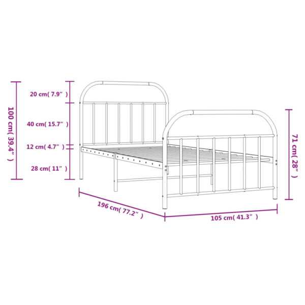 vidaXL Metal Bed Frame with Headboard and Footboard White 39.4"x74.8" Twin - Image 10