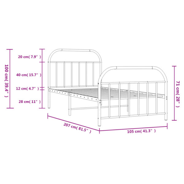 vidaXL Metal Bed Frame with Headboard and Footboard White 39.4"x78.7" - Image 10