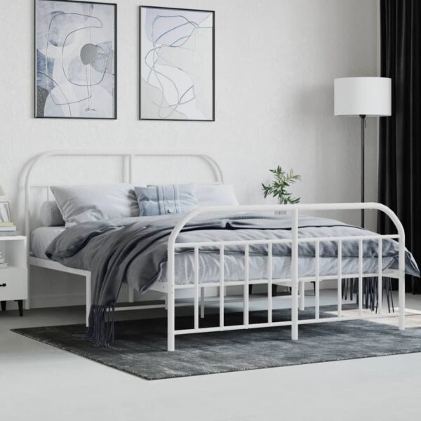 vidaXL Metal Bed Frame with Headboard and Footboard White 53.9"x74.8" Full - Image 3