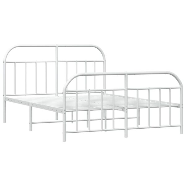 vidaXL Metal Bed Frame with Headboard and Footboard White 53.9"x74.8" Full - Image 5