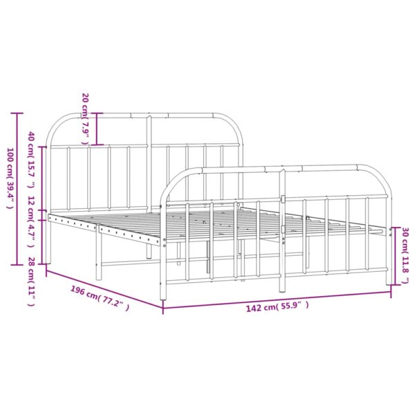 vidaXL Metal Bed Frame with Headboard and Footboard White 53.9"x74.8" Full - Image 10