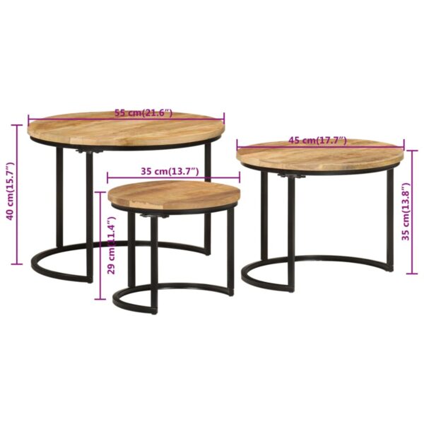 vidaXL Nesting Tables 3 pcs Solid Rough Wood Mango - Image 7