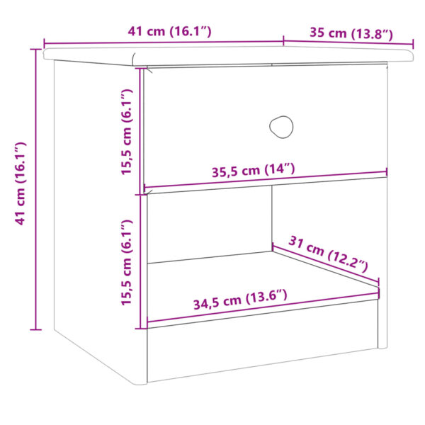 vidaXL Bedside Cabinet ALTA White 16.1"x13.8"x16.1" Solid Wood Pine - Image 8