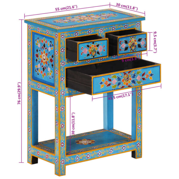 vidaXL Sideboard Turquoise 21.7"x11.8"x29.9" Solid Wood Mango - Image 10