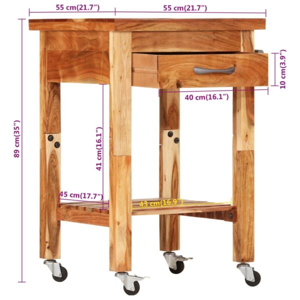 vidaXL Kitchen Trolley 21.7"x21.7"x35" Solid Wood Acacia - Image 8