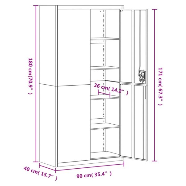 vidaXL File Cabinet White 35.4"x15.7"x70.9" Steel - Image 10