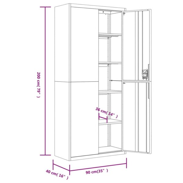 vidaXL File Cabinet Black 35.4"x15.7"x78.7" Steel - Image 9