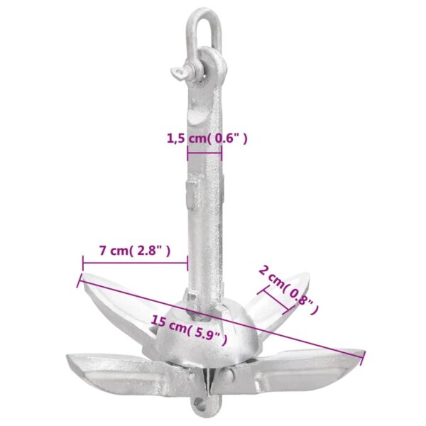 vidaXL Folding Anchor Silver 1.5 lb Malleable Iron - Image 9