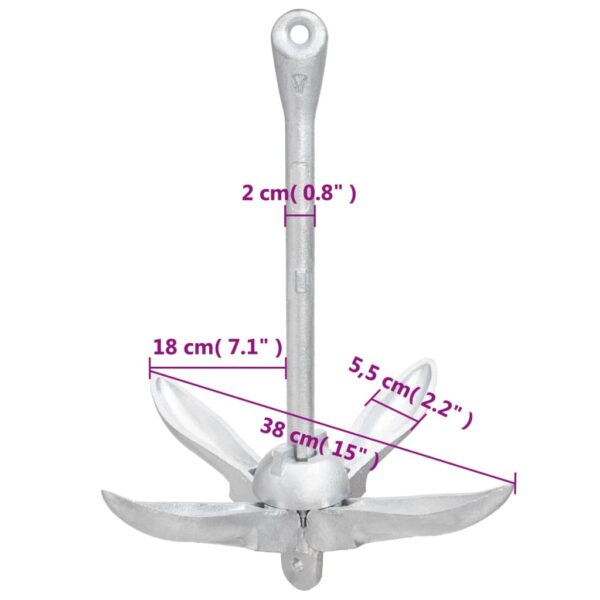 vidaXL Folding Anchor Silver 8.8 lb Malleable Iron - Image 9