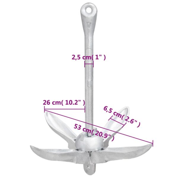 vidaXL Folding Anchor Silver 17.6 lb Malleable Iron - Image 9