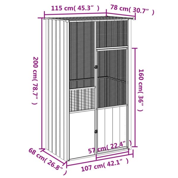 vidaXL Bird Cage Anthracite 45.3"x30.7"x78.7" Galvanized Steel - Image 6