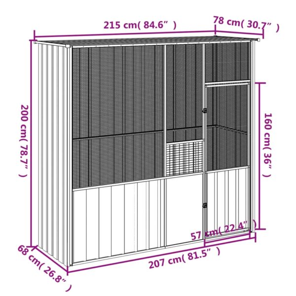 vidaXL Bird Cage Anthracite 84.6"x30.7"x78.7" Galvanized Steel - Image 6