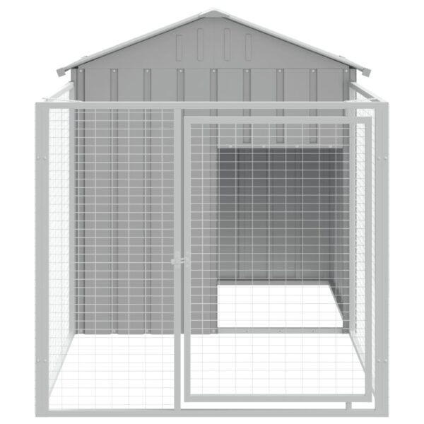 vidaXL Dog House with Run Light Gray 46.1"x79.1"x48.4" Galvanized Steel - Image 3