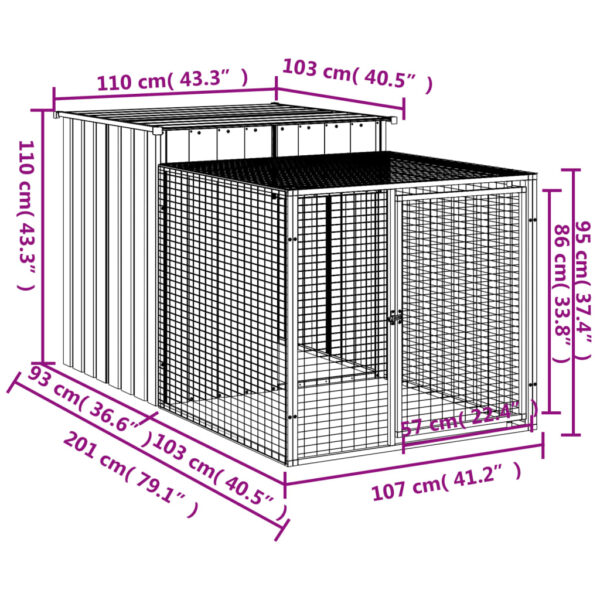 vidaXL Chicken Cage with Run Light Gray 43.3"x79.1"x43.3" Galvanized Steel - Image 5