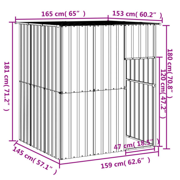 vidaXL Dog House with Roof Anthracite 65"x60.2"x71.3" Galvanized Steel - Image 5