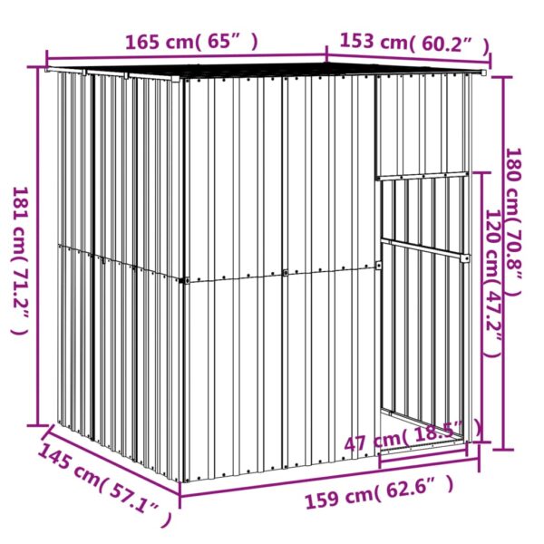 vidaXL Dog House with Roof Light Gray 65"x60.2"x71.3" Galvanized Steel - Image 5