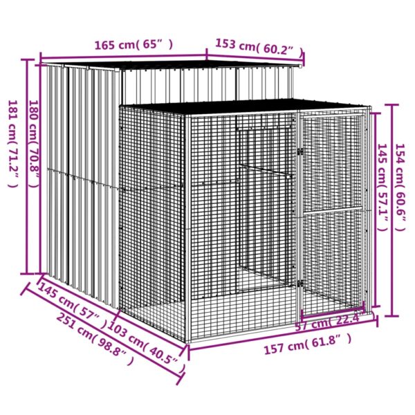 vidaXL Chicken Cage with Run Anthracite 65"x98.8"x71.3" Galvanized Steel - Image 5