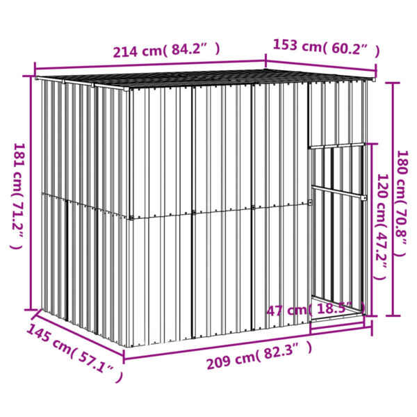 vidaXL Dog House with Roof Anthracite 84.3"x60.2"x71.3" Galvanized Steel - Image 5