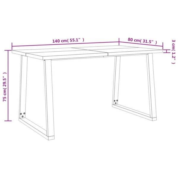 vidaXL Dining Table with Live Edge 55.1"x31.5"x29.5" Solid Wood Acacia - Image 9