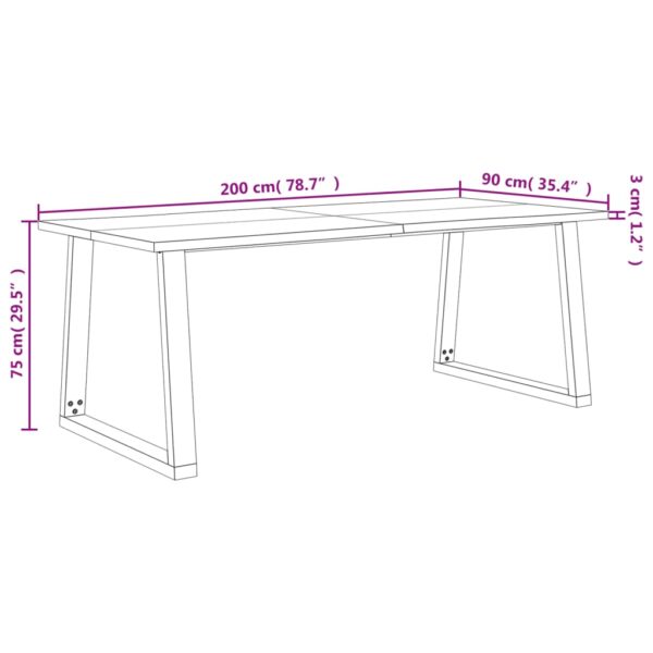 vidaXL Dining Table with Live Edge 78.7"x35.4"x29.5" Solid Wood Acacia - Image 9